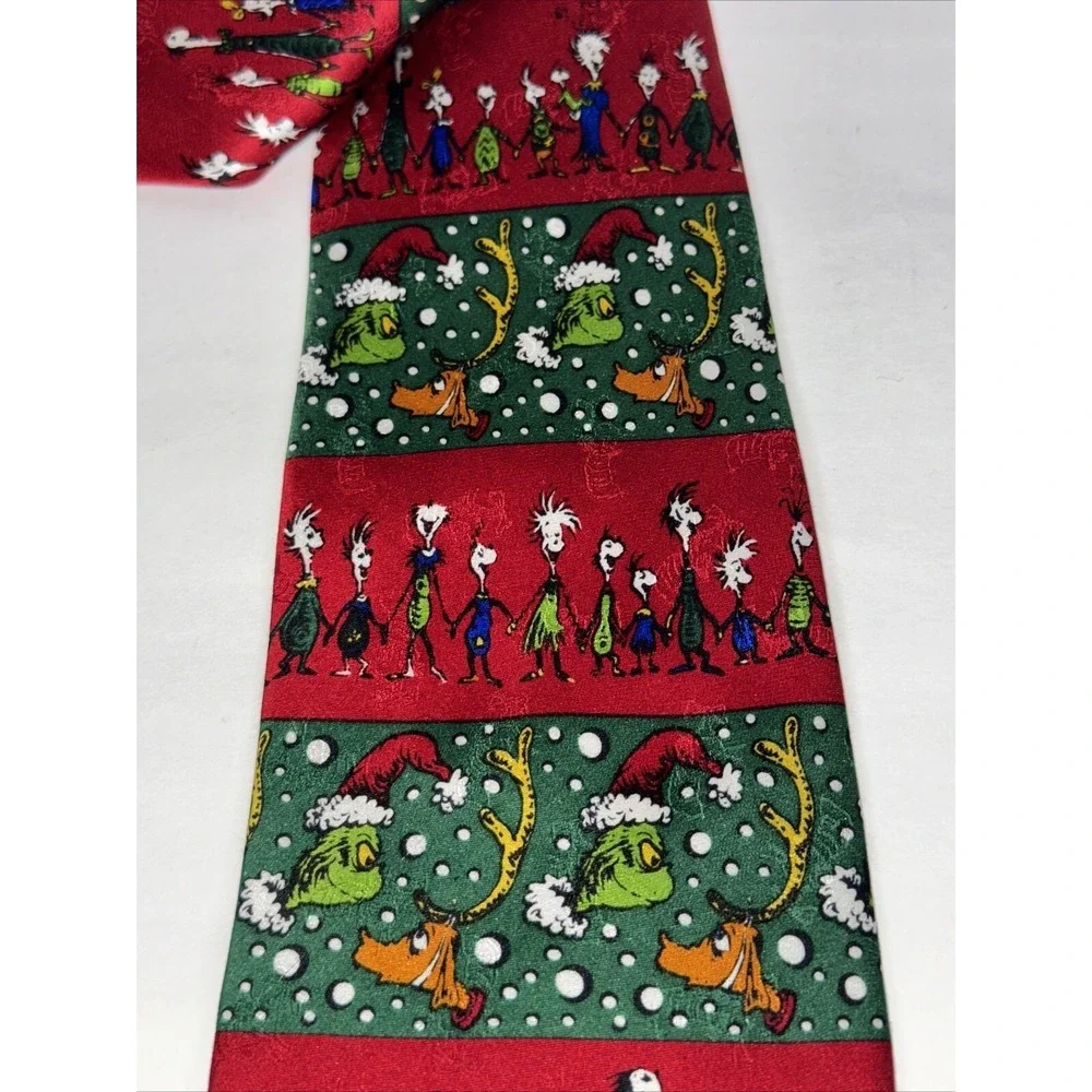 Seuss Wear Necktie Mens OS Red Green Grinch Whoville Silk Vintage‎ 1997